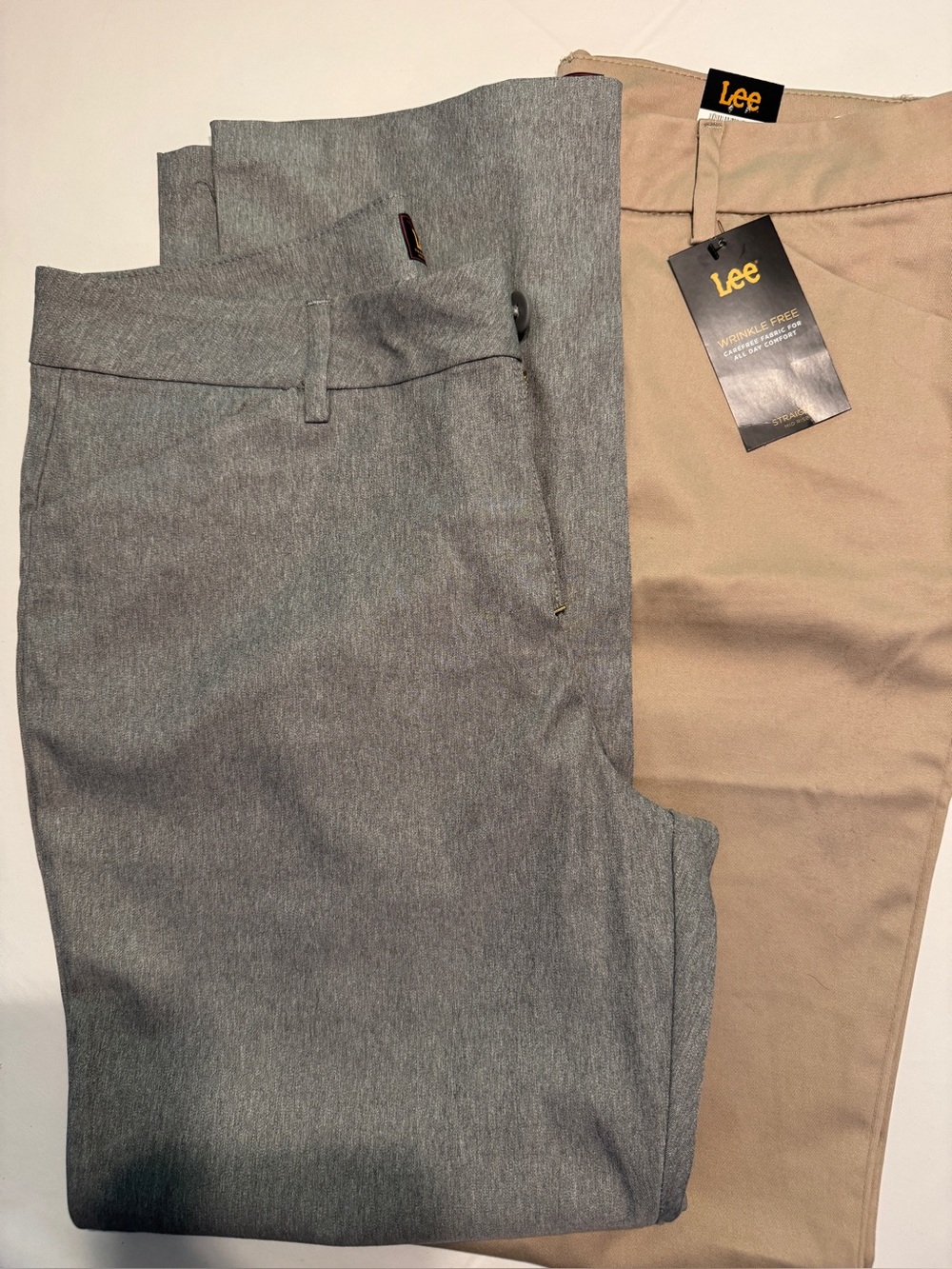 Lot of 2 Lee Wrinkle-Free Relaxed Straight Leg Pants Size 12 Short - Flax & Gray